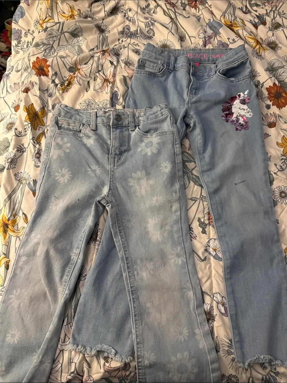 The Children's Place Light Blue Floral Print & Sequin Accent Jeans